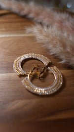 Load image into Gallery viewer, Peach &amp; Gold Sparkle Hoops
