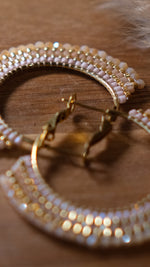 Load image into Gallery viewer, Peach &amp; Gold Sparkle Hoops
