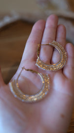 Load image into Gallery viewer, Peach &amp; Gold Sparkle Hoops

